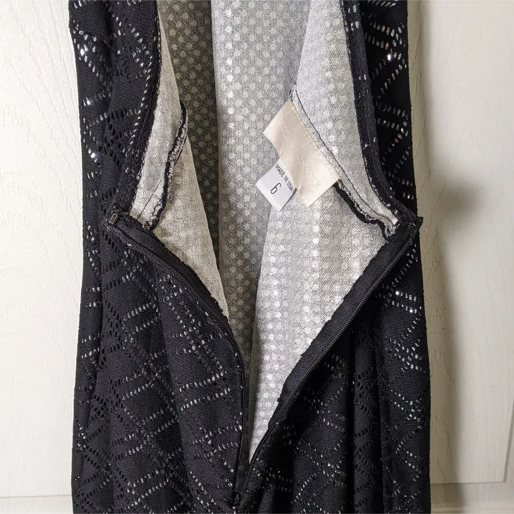 Vtg 98 Jessica McClintock Blk Metallic Mermaid Gown Sz 6 | Y2K Prom Formal Glam - Picture 6 of 16